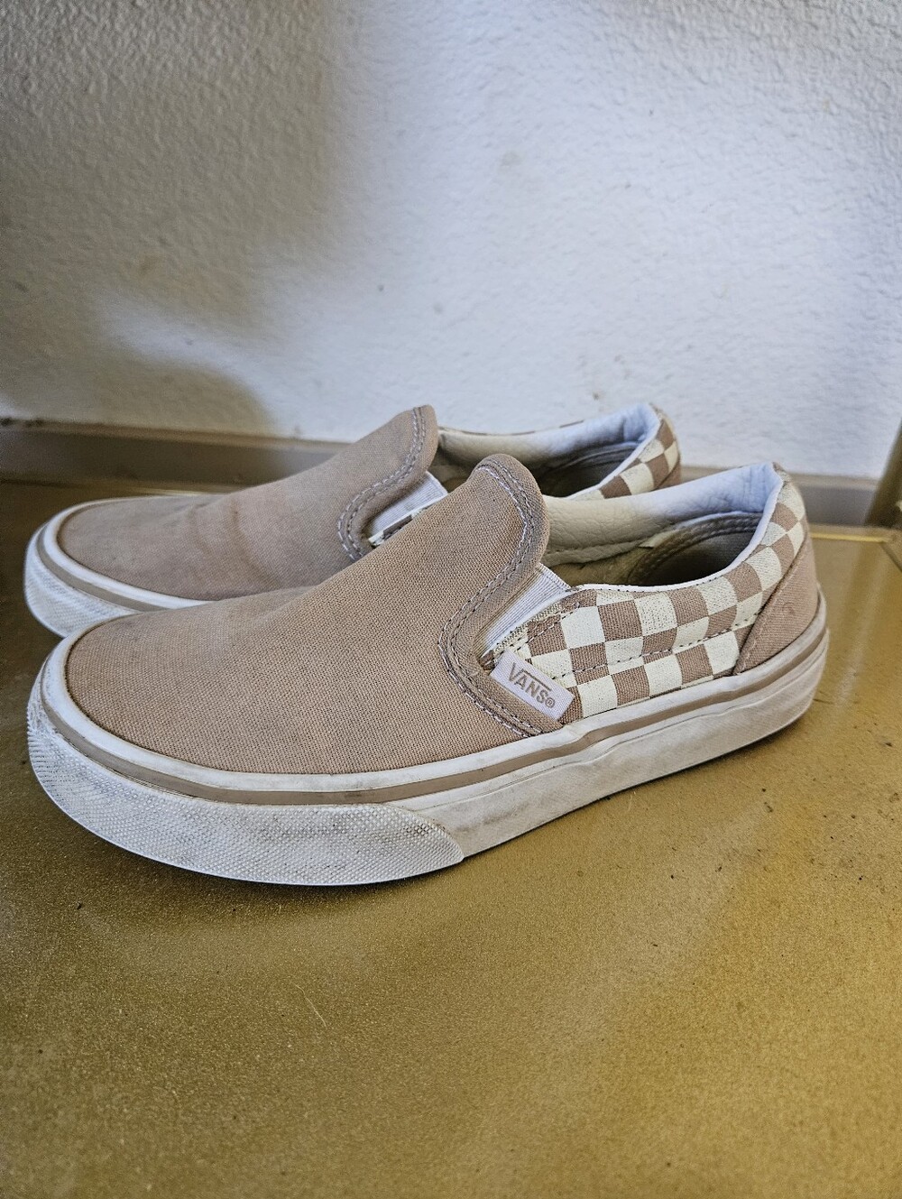 Kids Vans Slip-On Checkerboard Sneakers in Beige